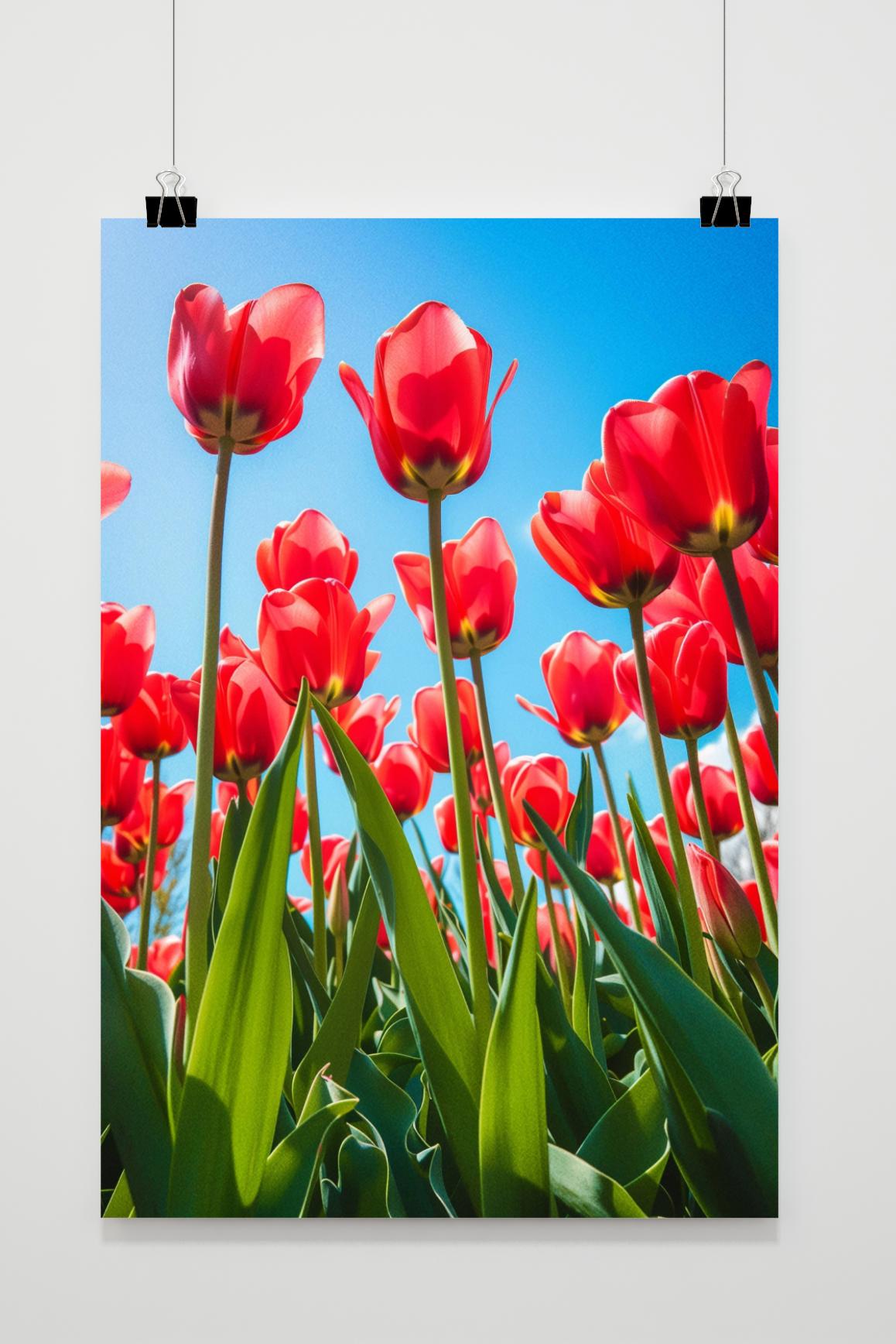 Affiche Tulipes Ciel Bleu de 25 Artstreet