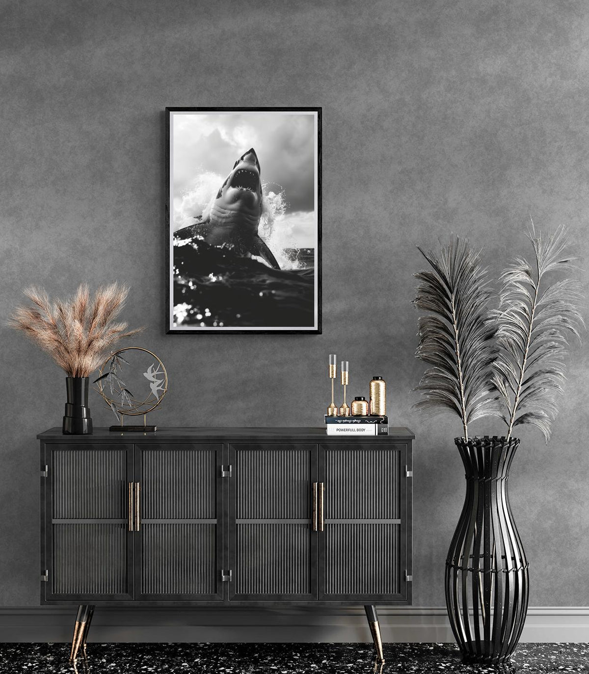 Requin Noir et Blanc dans un intérieur
