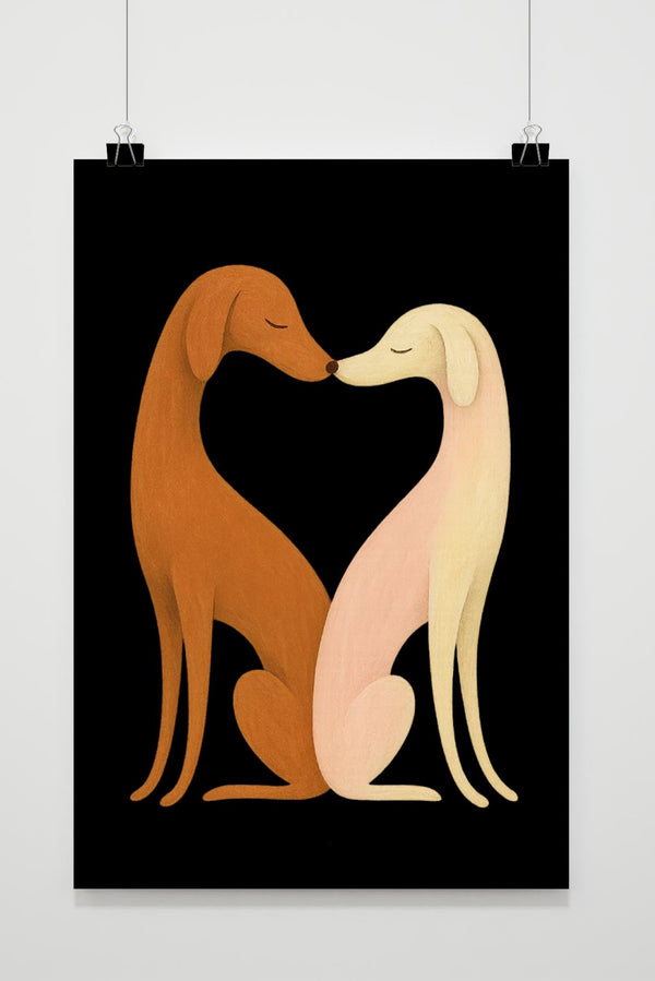 Dogs Couple Heart Love Minimalist Romantic Poster