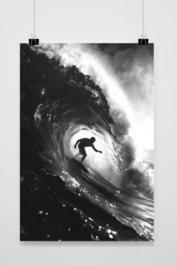 Affiche Surfeur Noir et Blanc