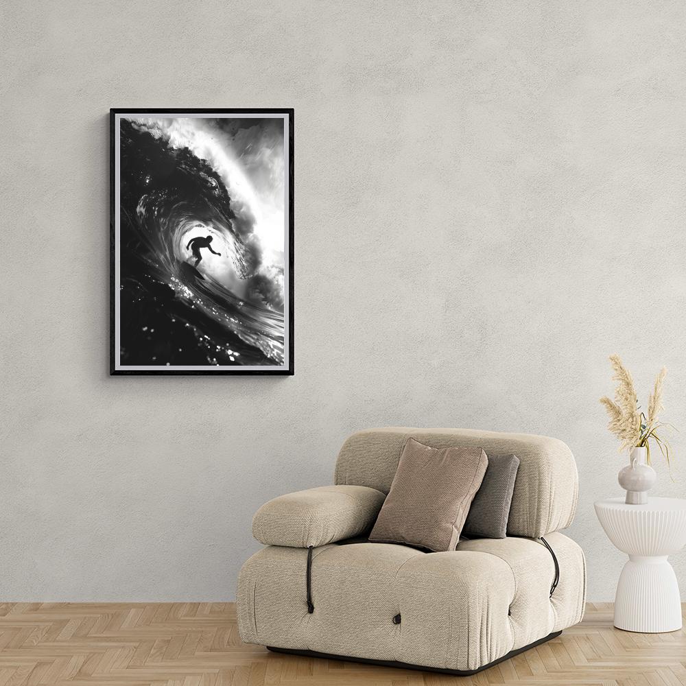 Surfista Blanco y Negro en un interior