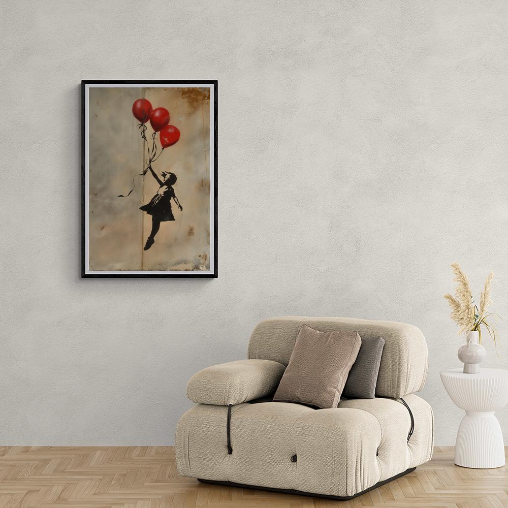 Banksy Trois Ballons dans un intérieur