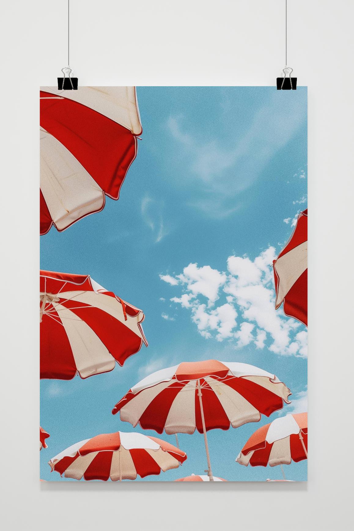 Affiche Parapluies Rouges et Blancs de 25 Artstreet