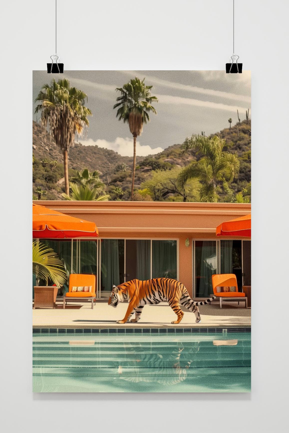 Affiche Tigre Près de la Piscine de 25 Artstreet