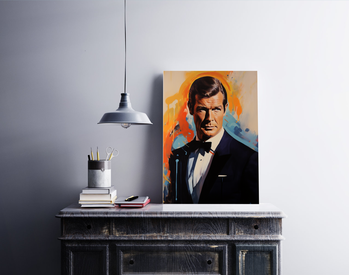 Roger Moore dans un intérieur