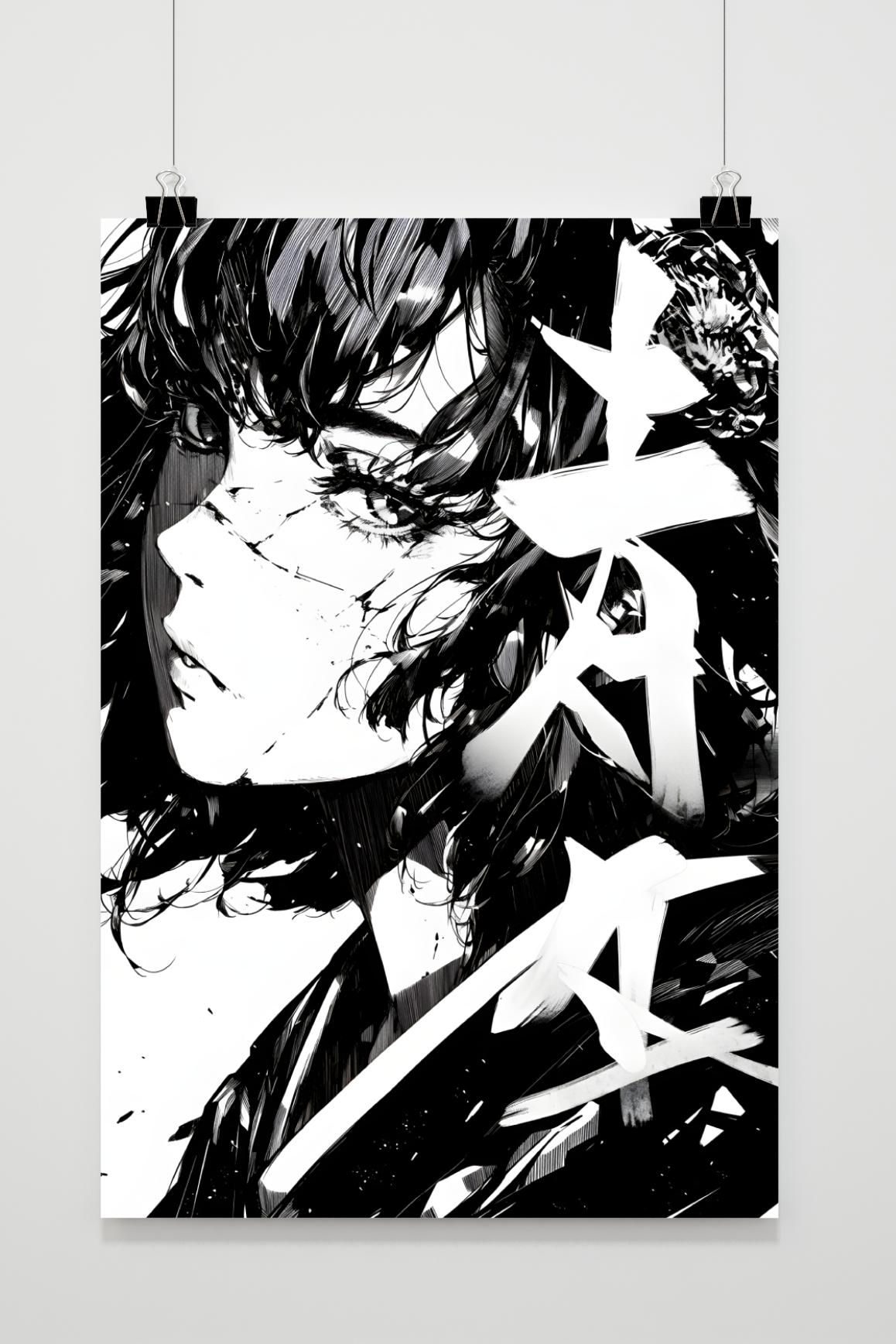 Affiche Manga Noir et Blanc de 25 Artstreet