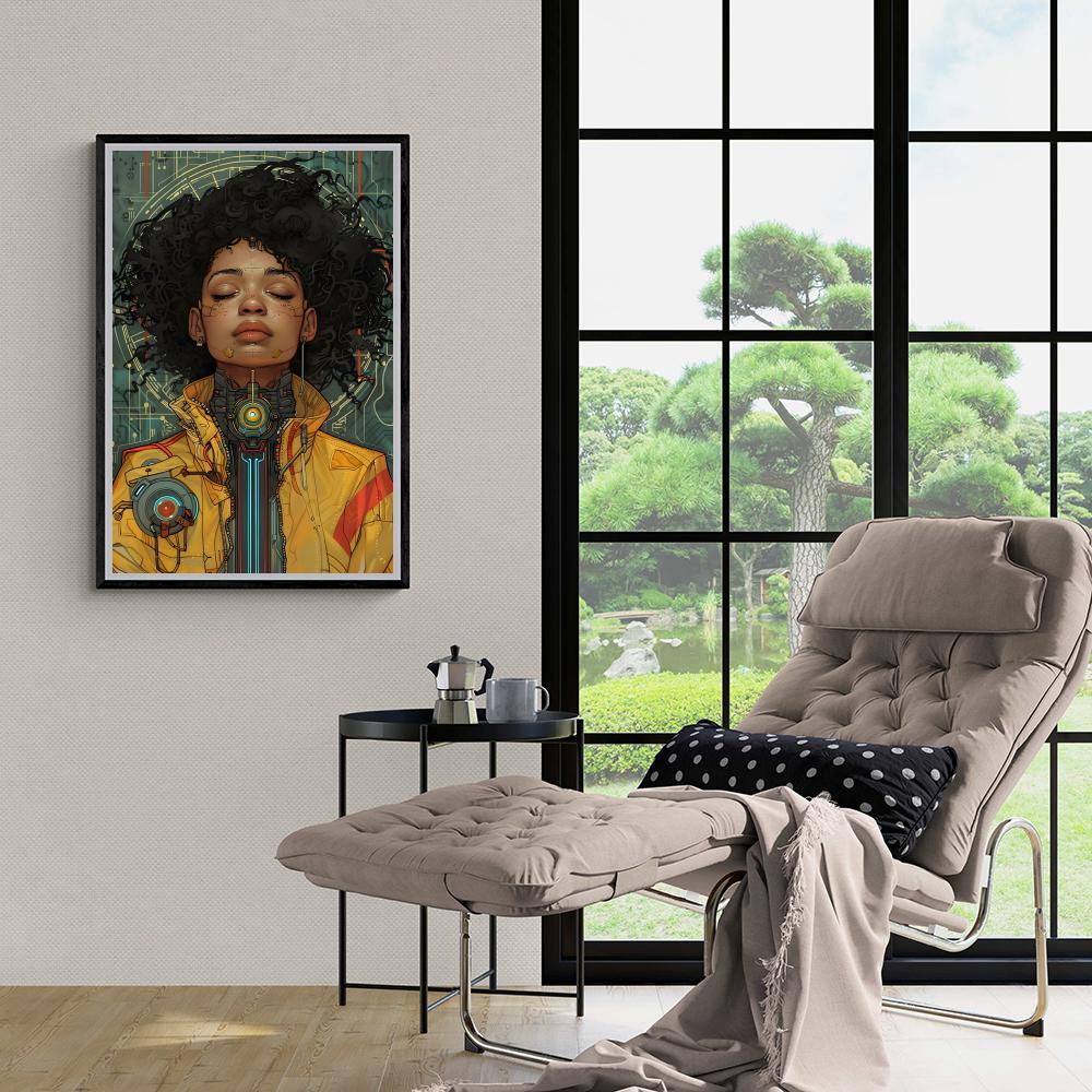 Cyborg Afro dans un intérieur