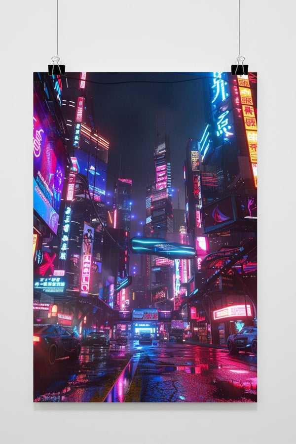 Cyberpunk Neon Stadt Poster