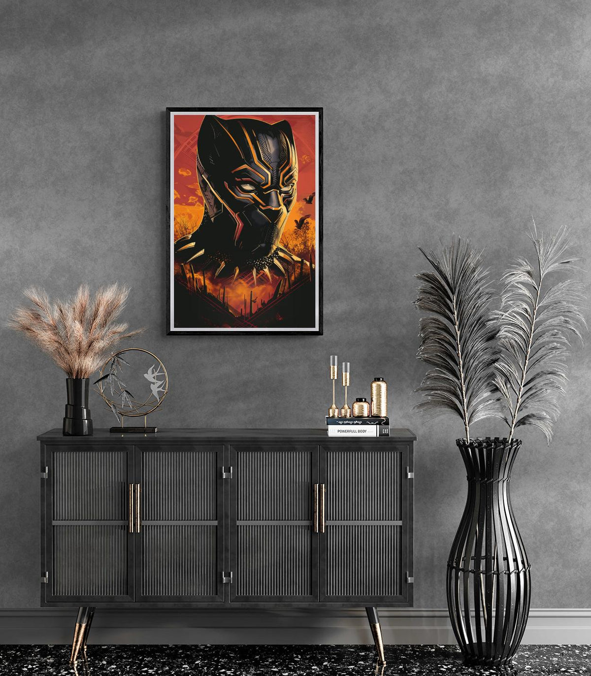 Masque Black Panther dans un intérieur