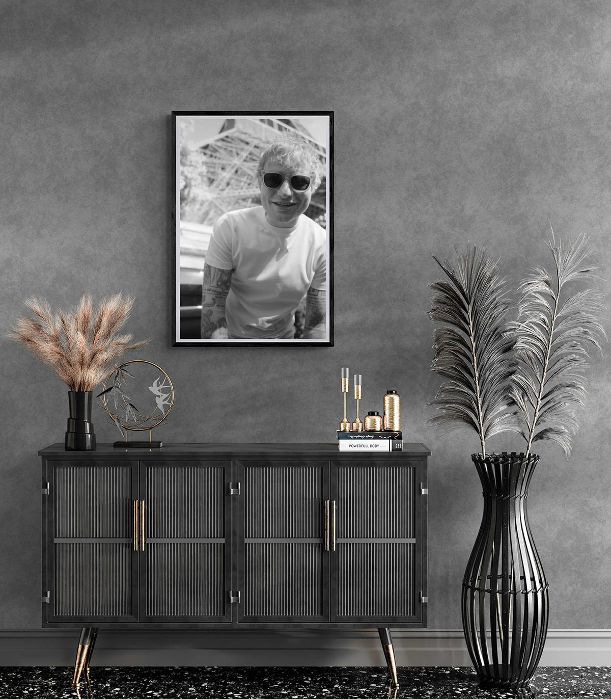 Ed Sheeran Noir et Blanc dans un intérieur