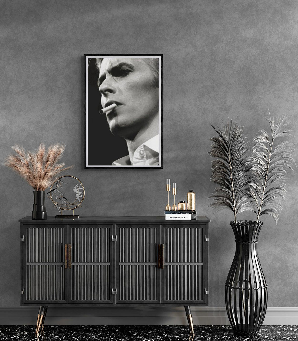 David Bowie Noir et Blanc dans un intérieur