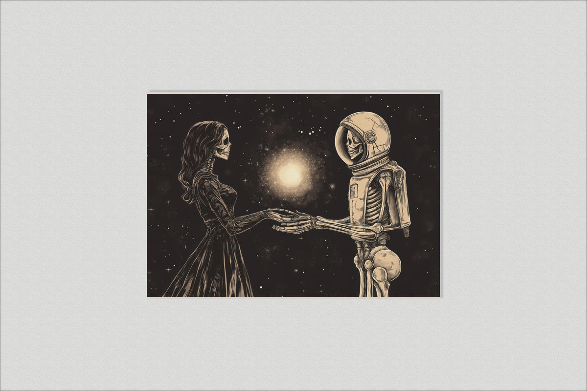 Squelette Couple Astronaute dans un intérieur