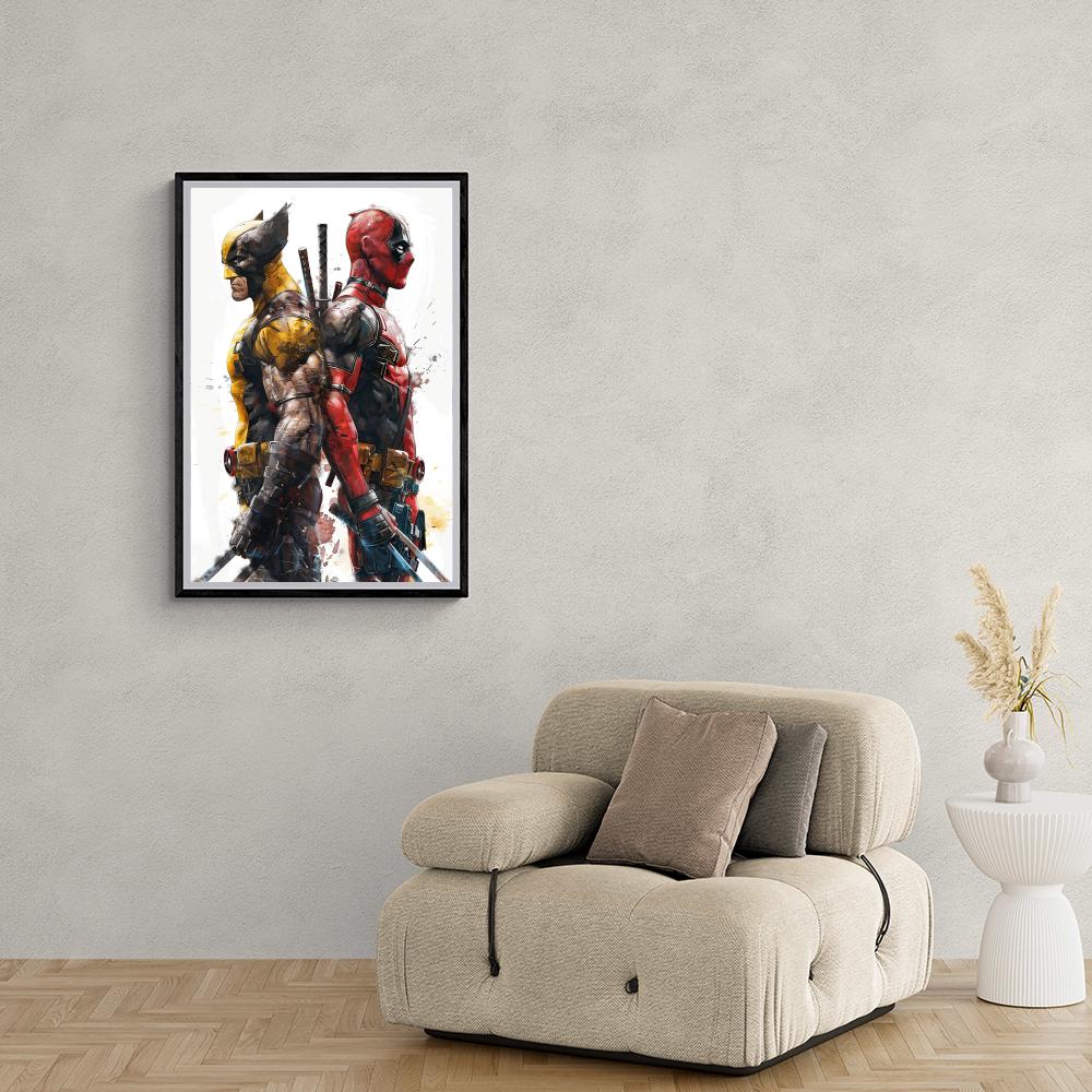 Deadpool et Wolverine dans un intérieur