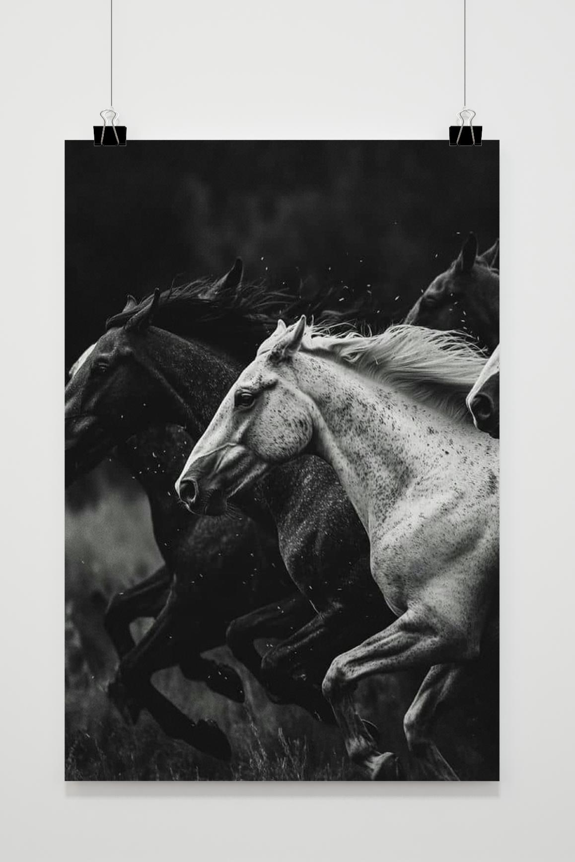 Affiche Chevaux Noir et Blanc de 25 Artstreet