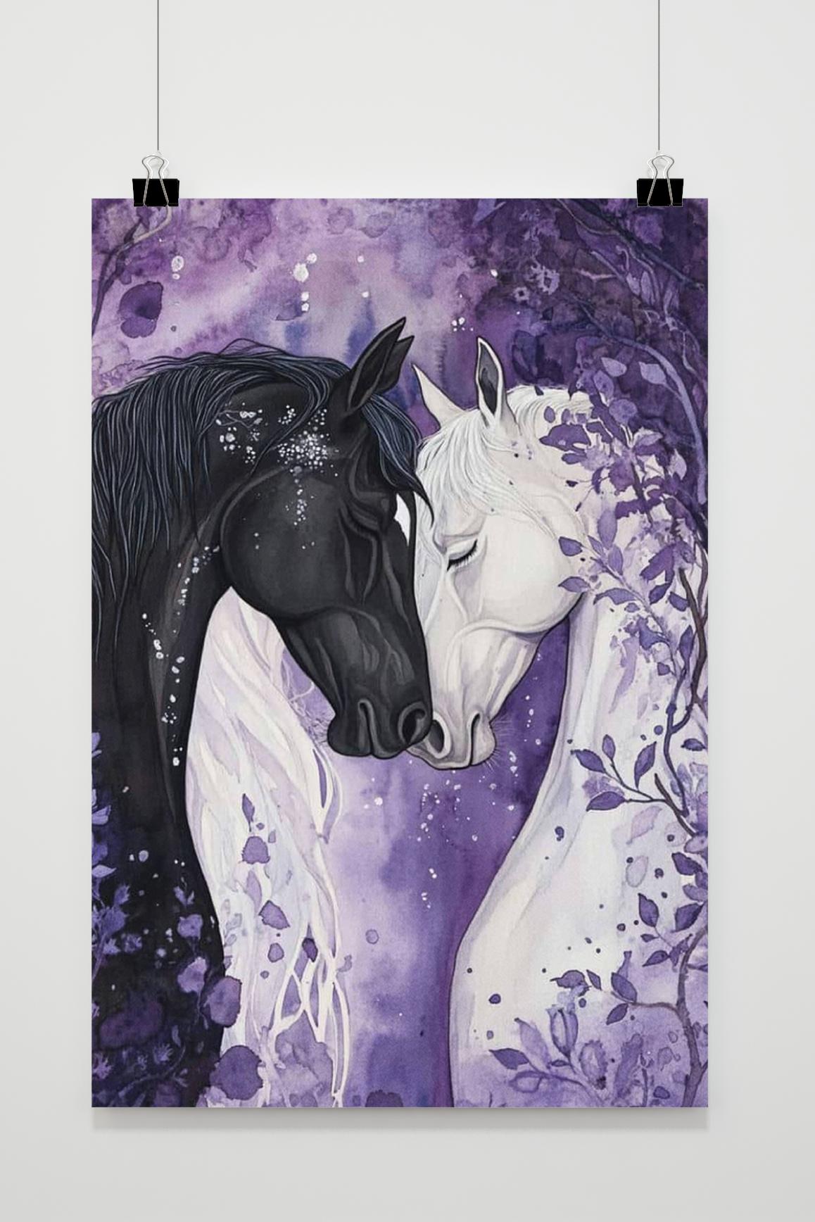 Affiche Couple de Chevaux Noir et Blanc de 25 Artstreet