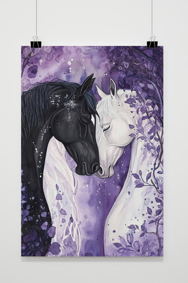 Affiche Couple de Chevaux Noir et Blanc