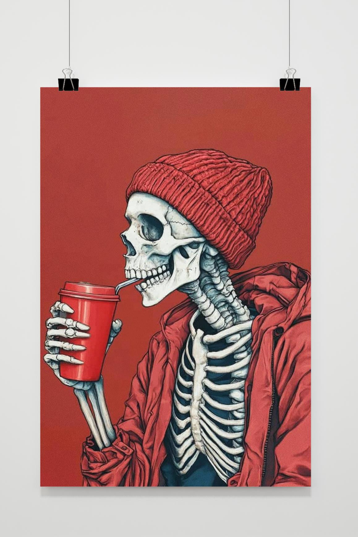 Affiche Squelette avec Gobelet de 25 Artstreet