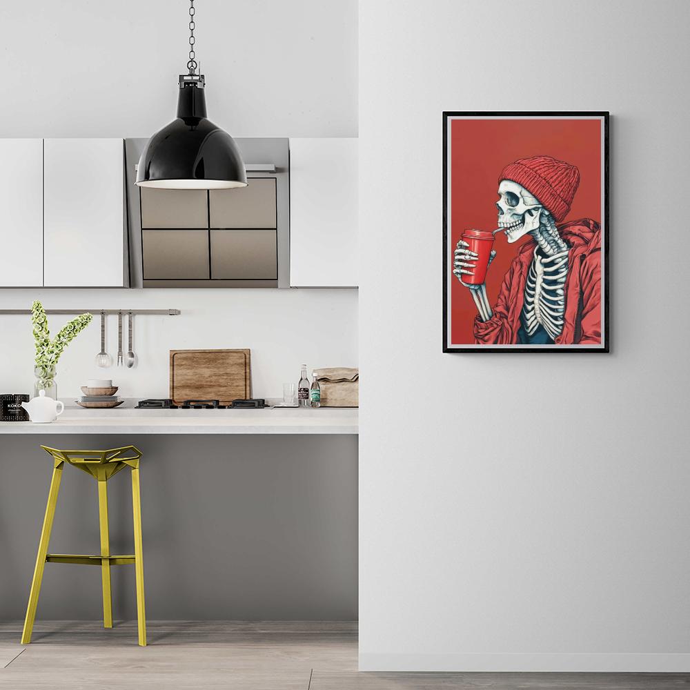 Squelette avec Gobelet dans un intérieur
