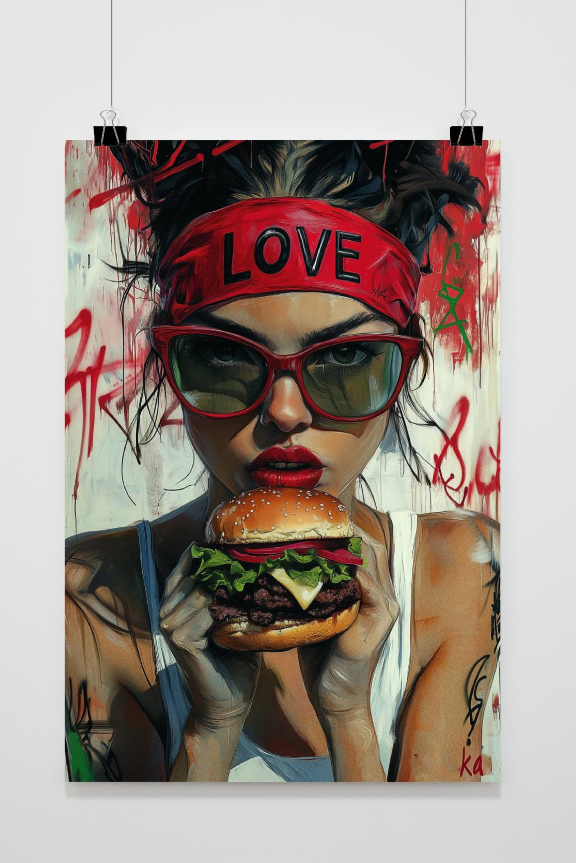 Affiche Fille au Burger de 25 Artstreet