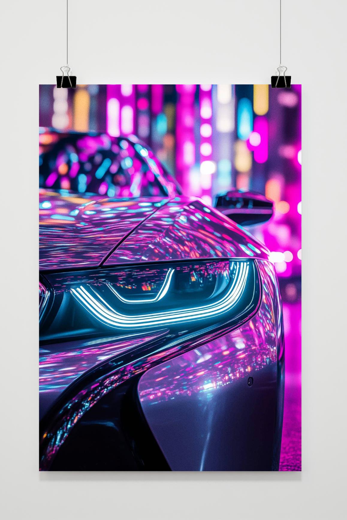Affiche Voiture Lumières Néon de 25 Artstreet