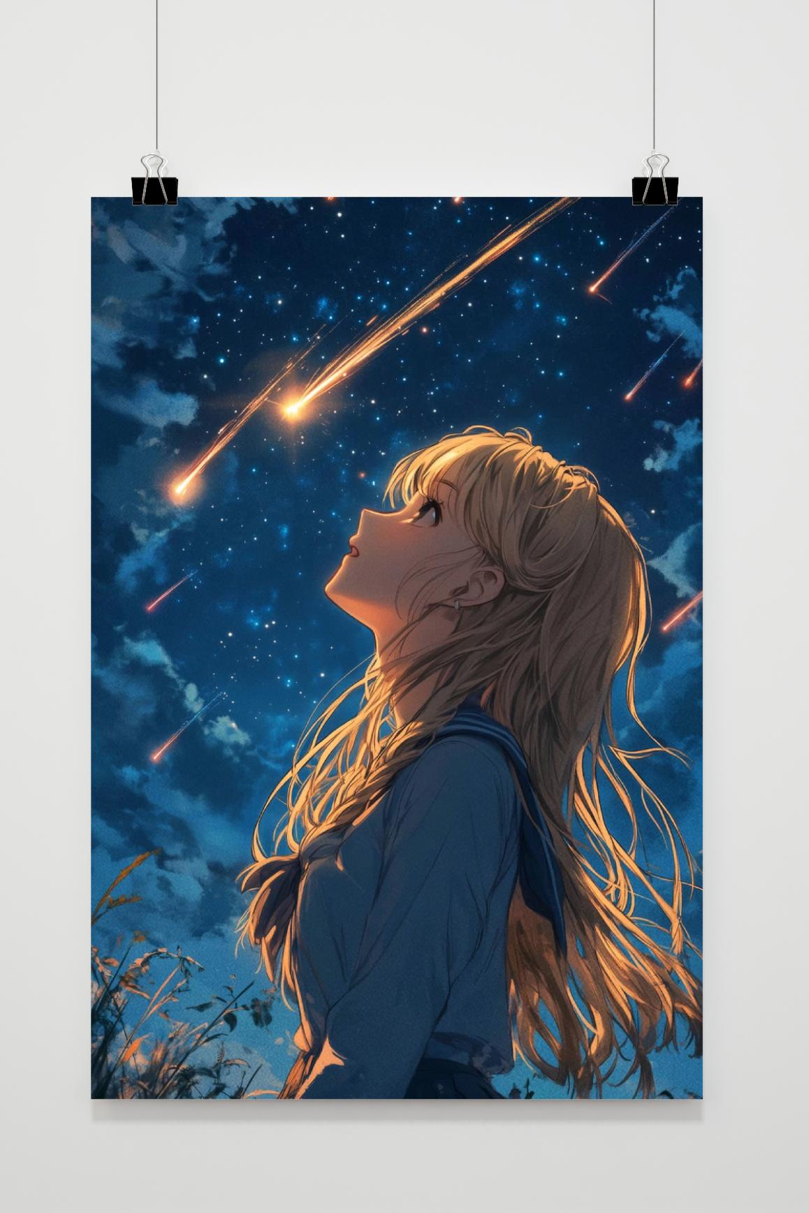 Affiche Fille sous les Étoiles Filantes de 25 Artstreet