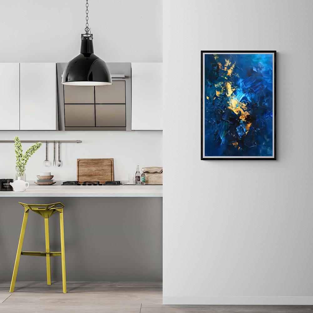 Abstracto Azul y Dorado en un interior