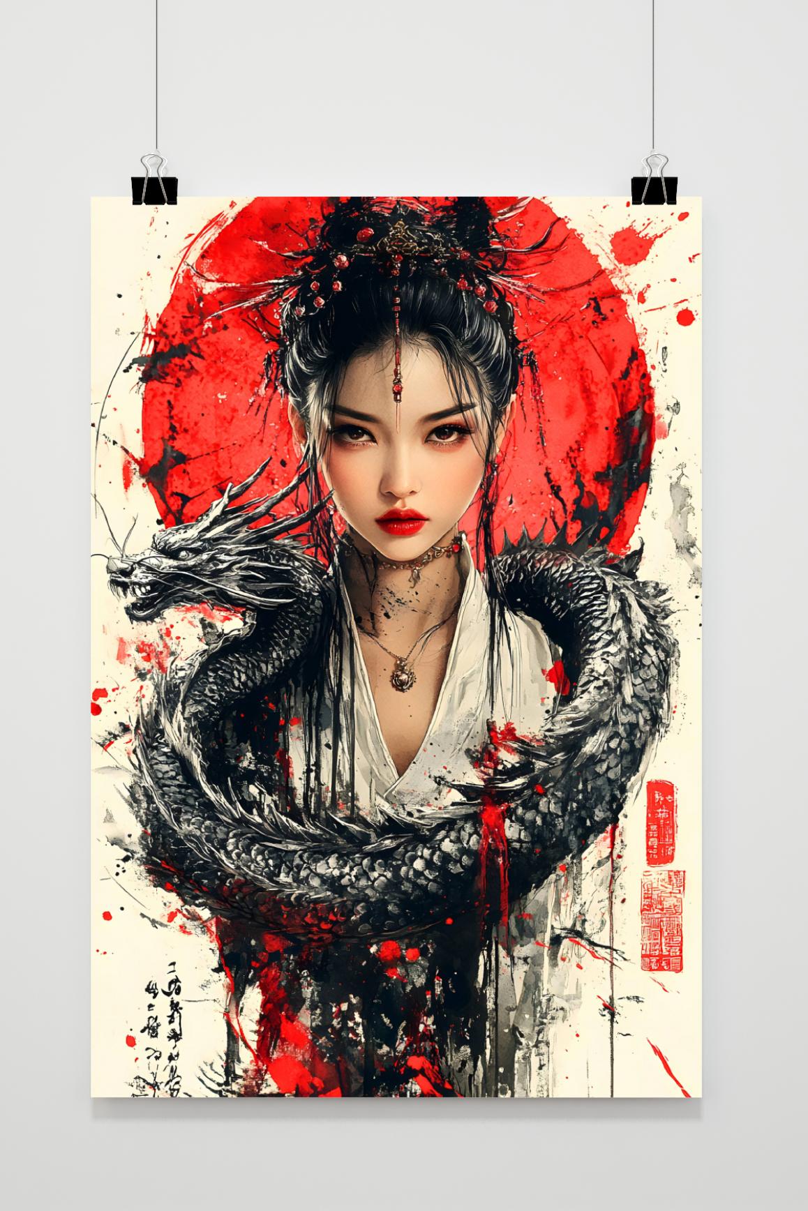 Affiche Fille et Dragon de 25 Artstreet