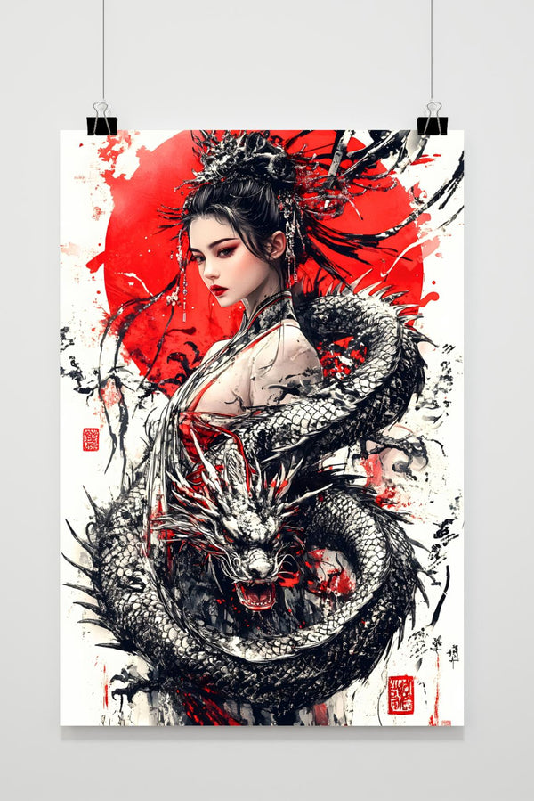 Póster Chica Dragón Oriental