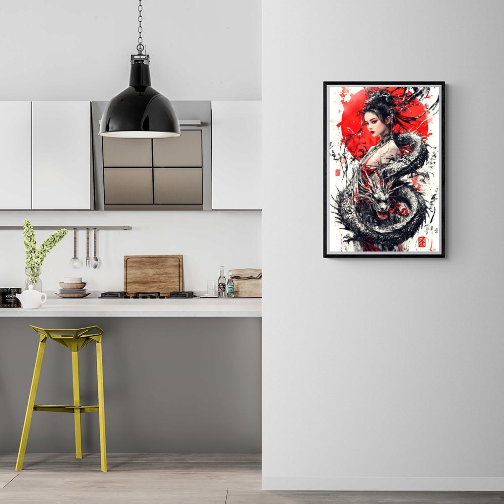 Fille Dragon Orientale dans un intérieur