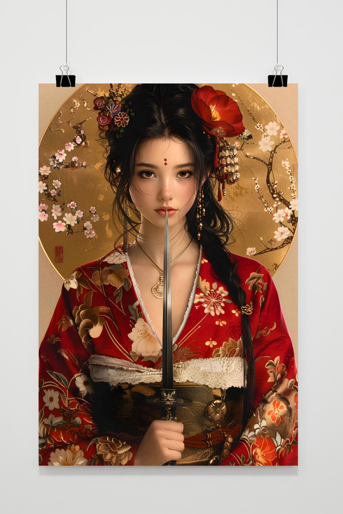 Affiche Geisha avec Arme de 25 Artstreet