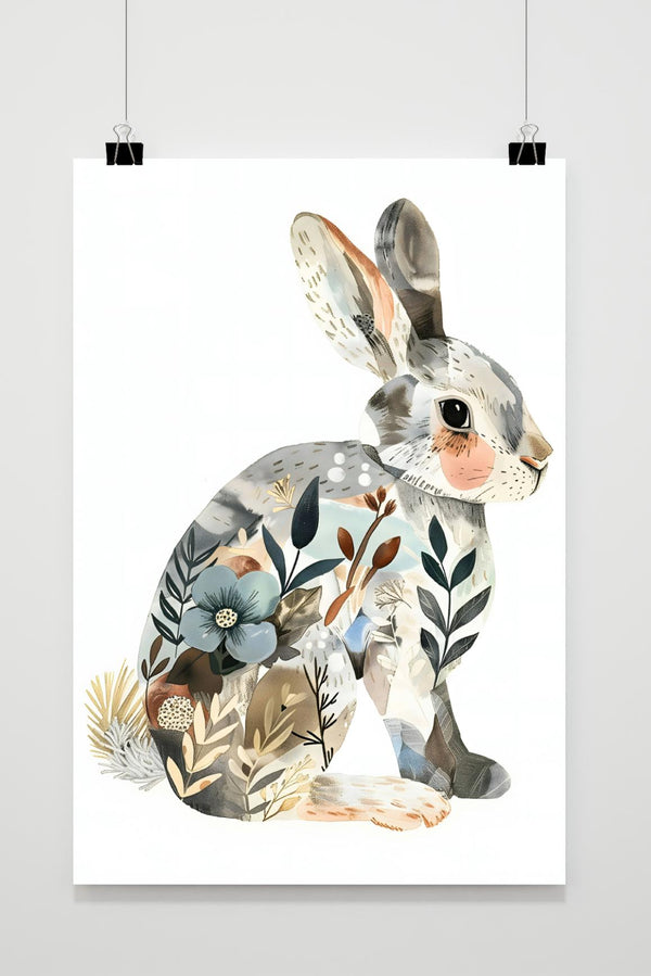 Affiche Lapin Fleurs