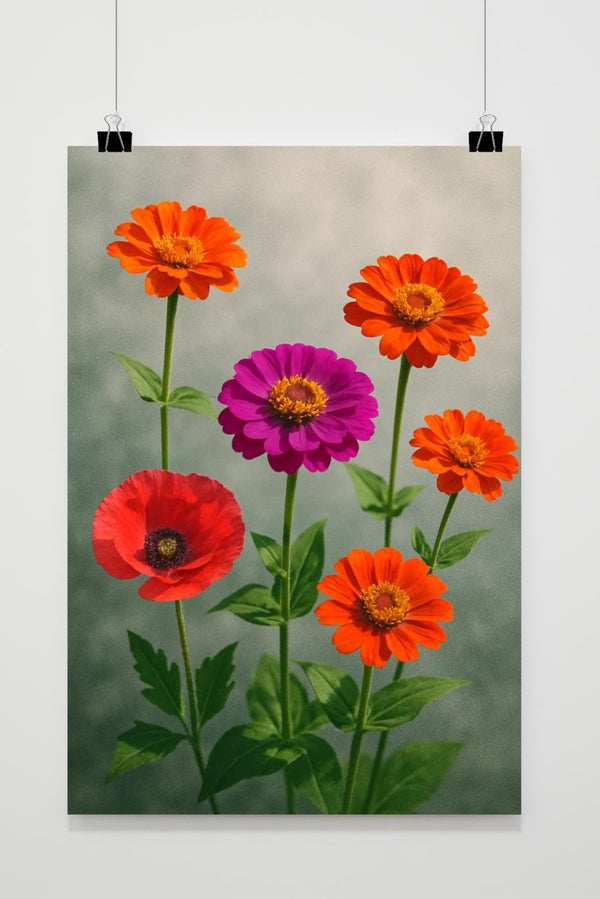 Zinnia Poppy Flowers poster