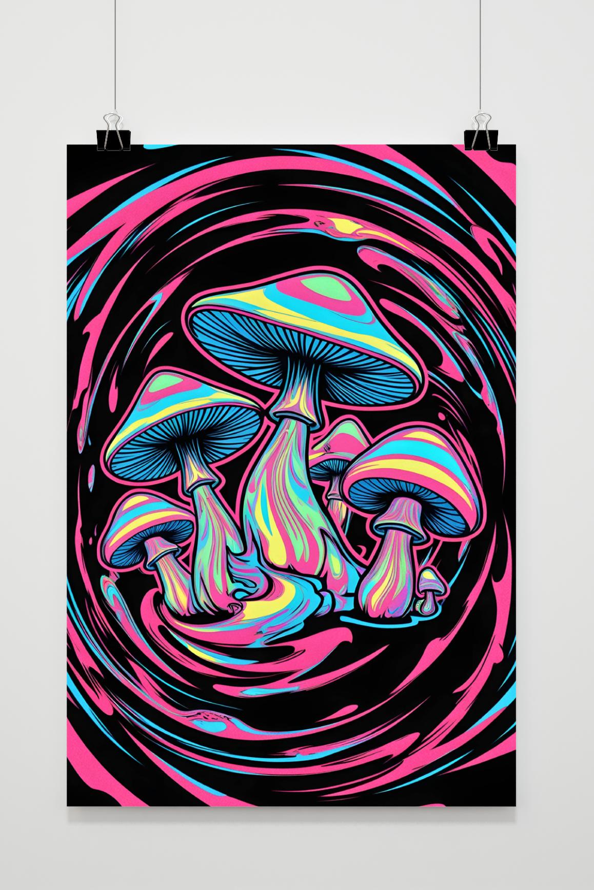Affiche Champignon Psychédélique en Vrille de 25 Artstreet