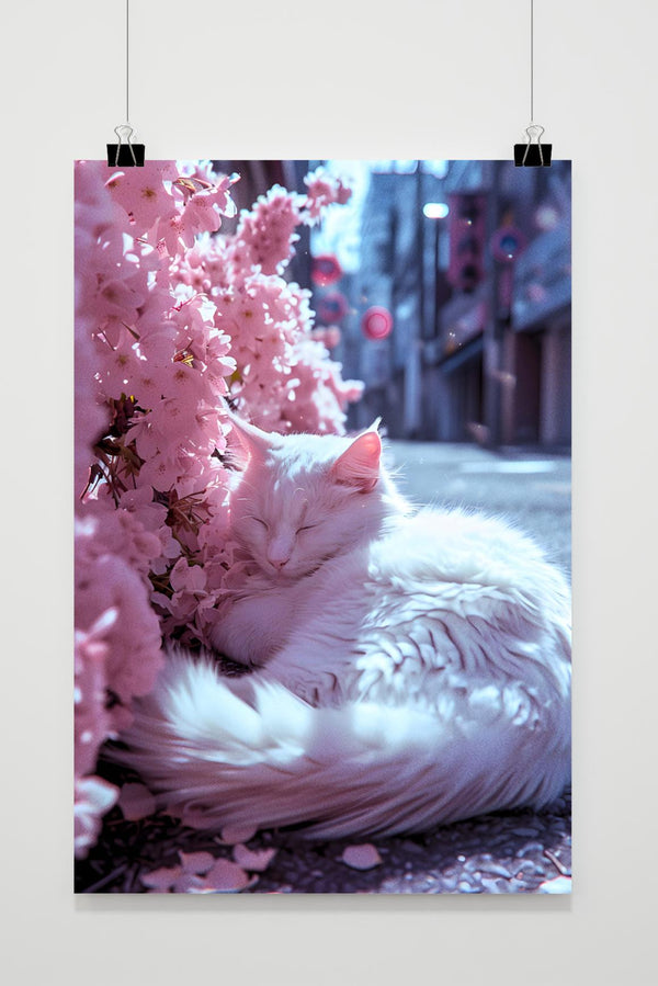 Póster Gato con Flores