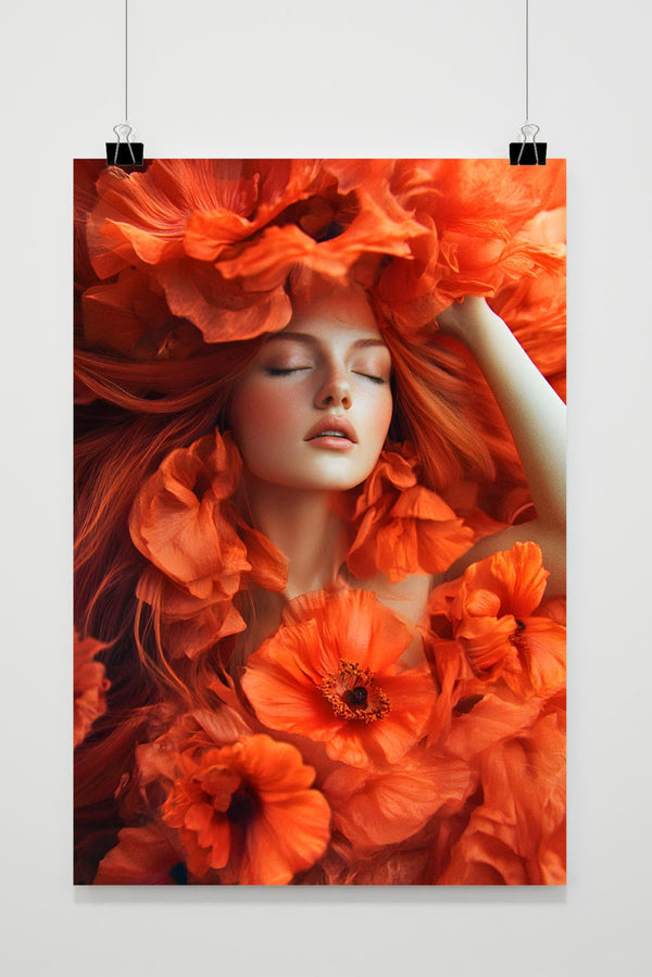 Bloem Meisje Oranje poster