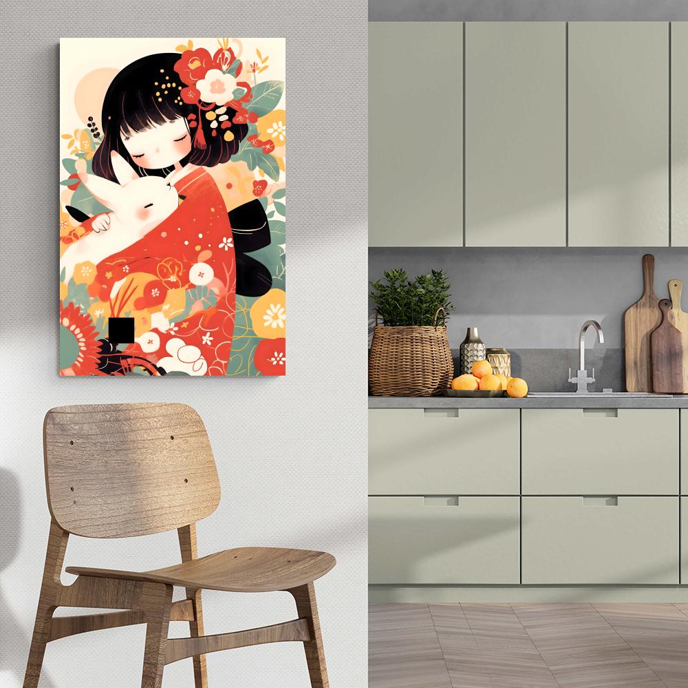 Jeune fille japonaise lapin dans un intérieur