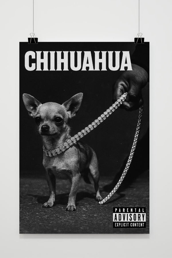 Affiche Chihuahua Diamond Leash Zwart-Wit