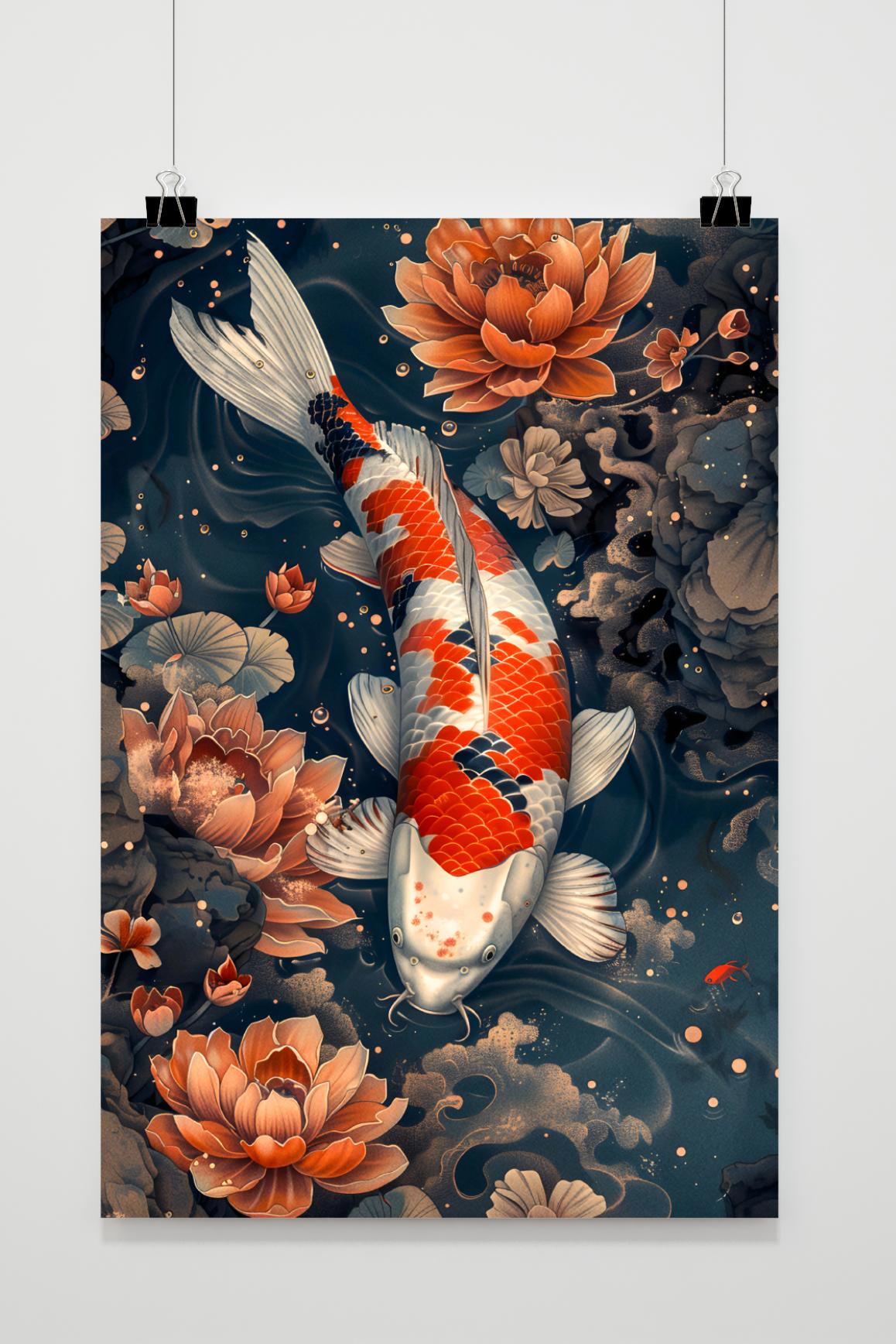 Affiche Koi et Lotus de 25 Artstreet
