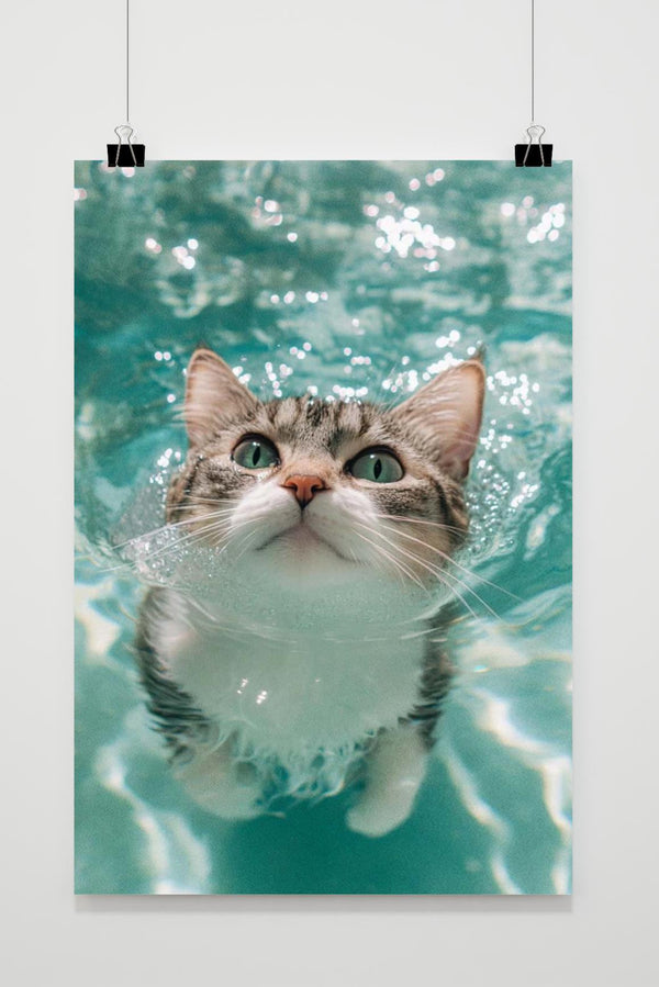 Póster Gato Nadando