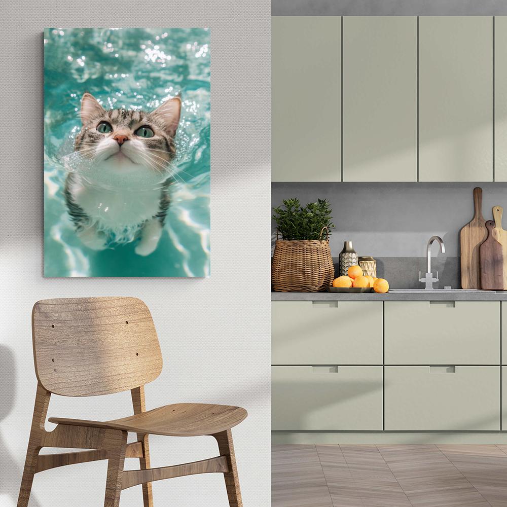 Chat qui nage dans un intérieur