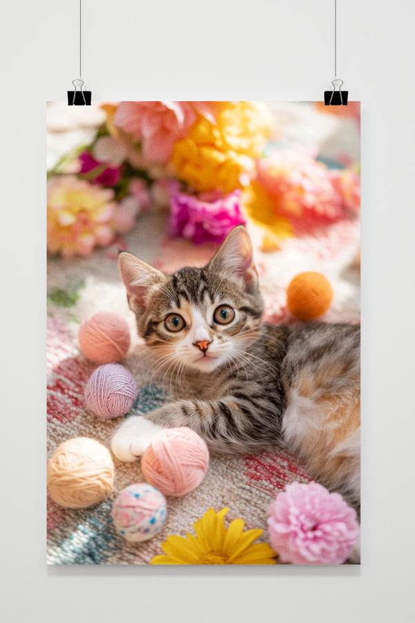 Póster Gatito con Ovillo de Lana