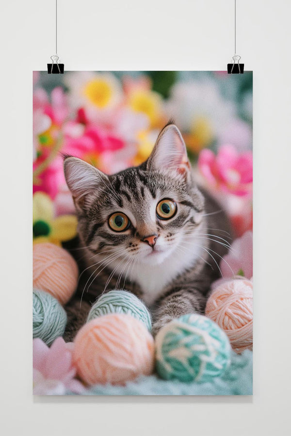 Póster Gato con Ovillos