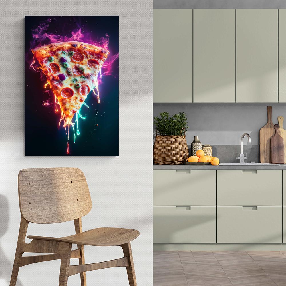 Part de Pizza Néon dans un intérieur