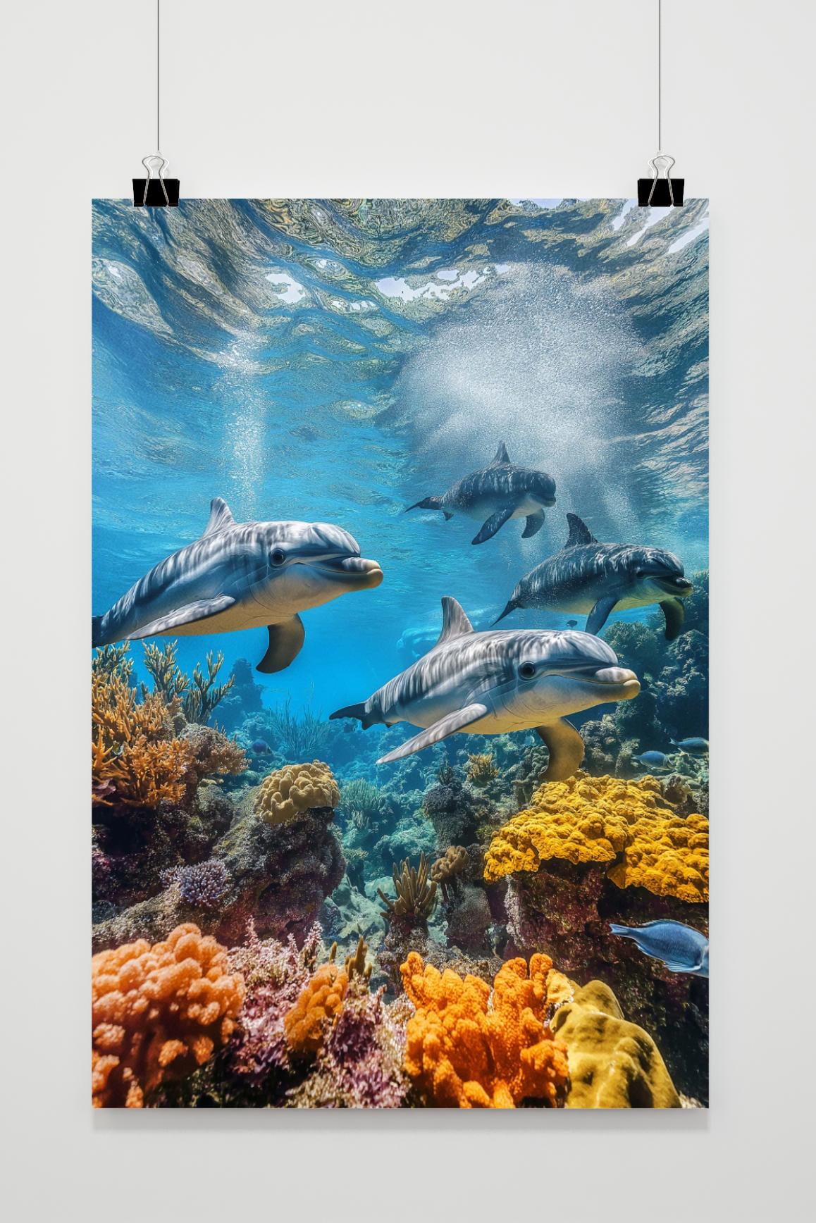Affiche Dauphins Récif Corallien de 25 Artstreet