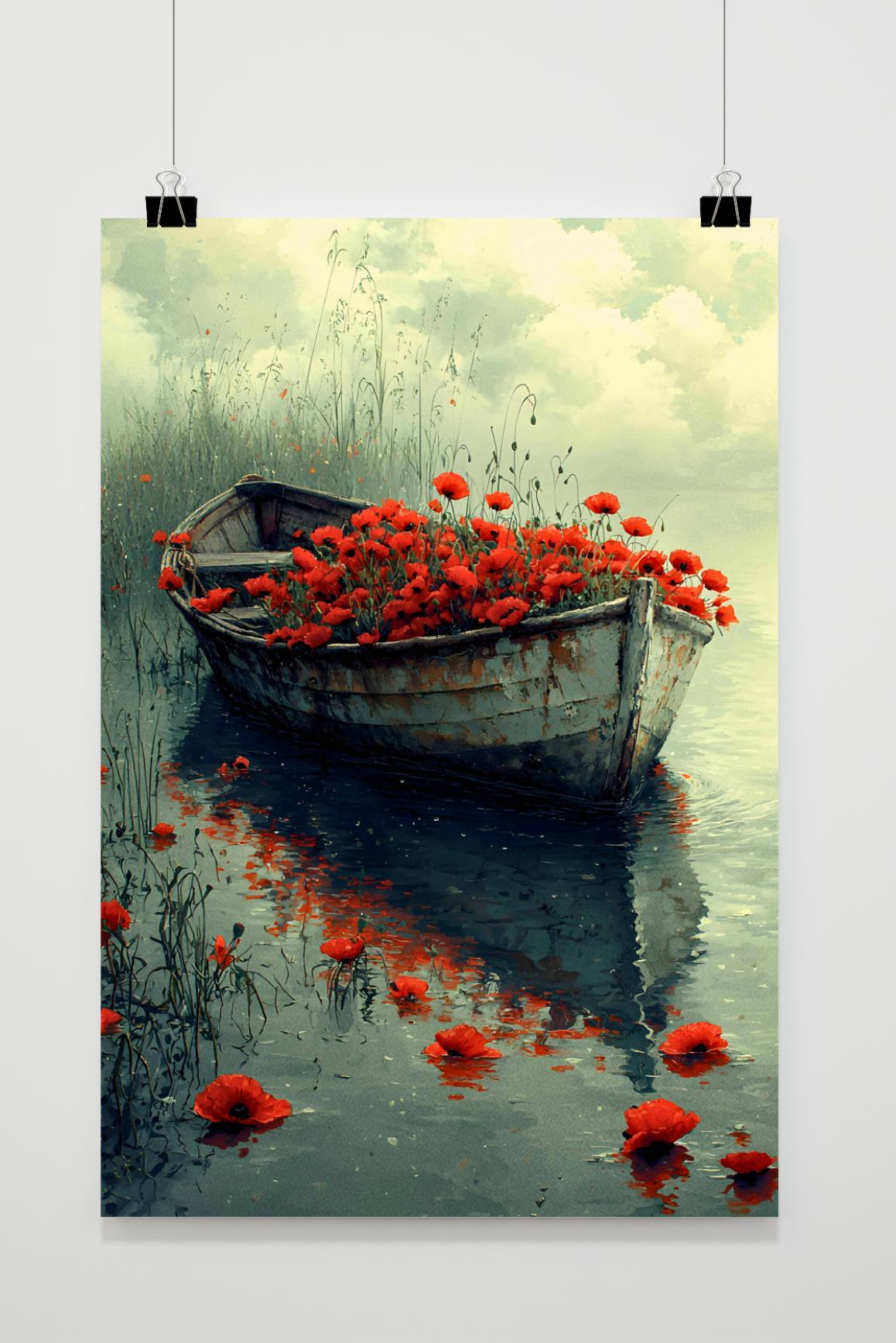 Póster Barca con Amapolas de 25 Artstreet