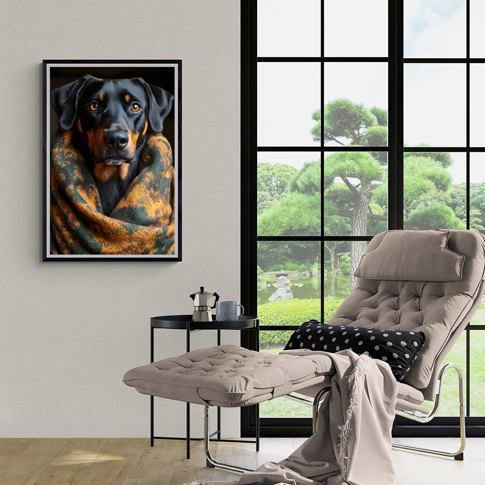 Chien sous sa Couverture dans un intérieur