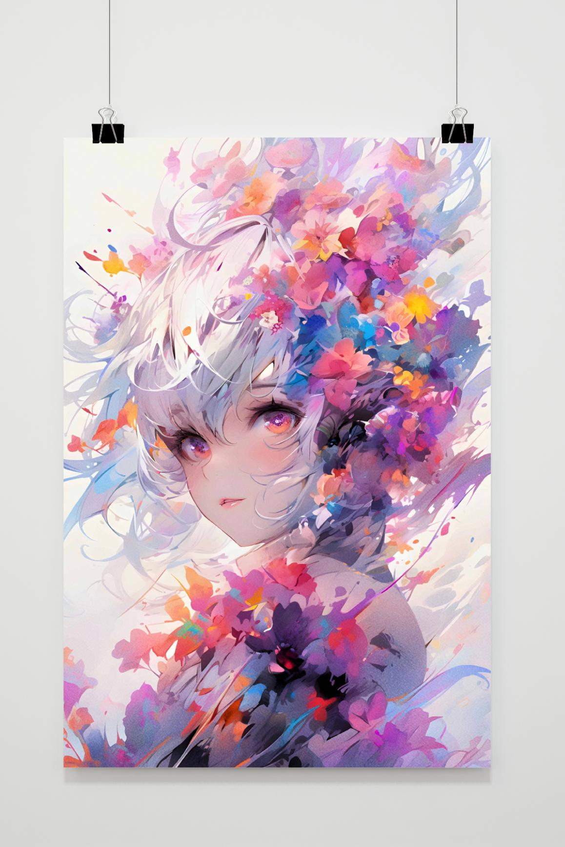 Affiche Fille Anime aux Fleurs de 25 Artstreet
