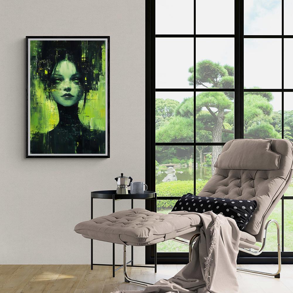 Femme Verte dans un intérieur