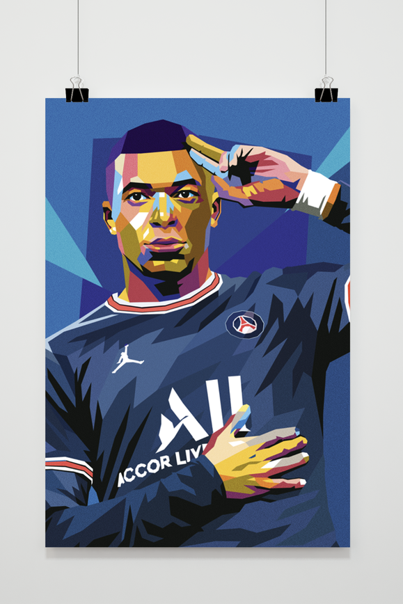 Kylian Mbappe Pop Art en un interior