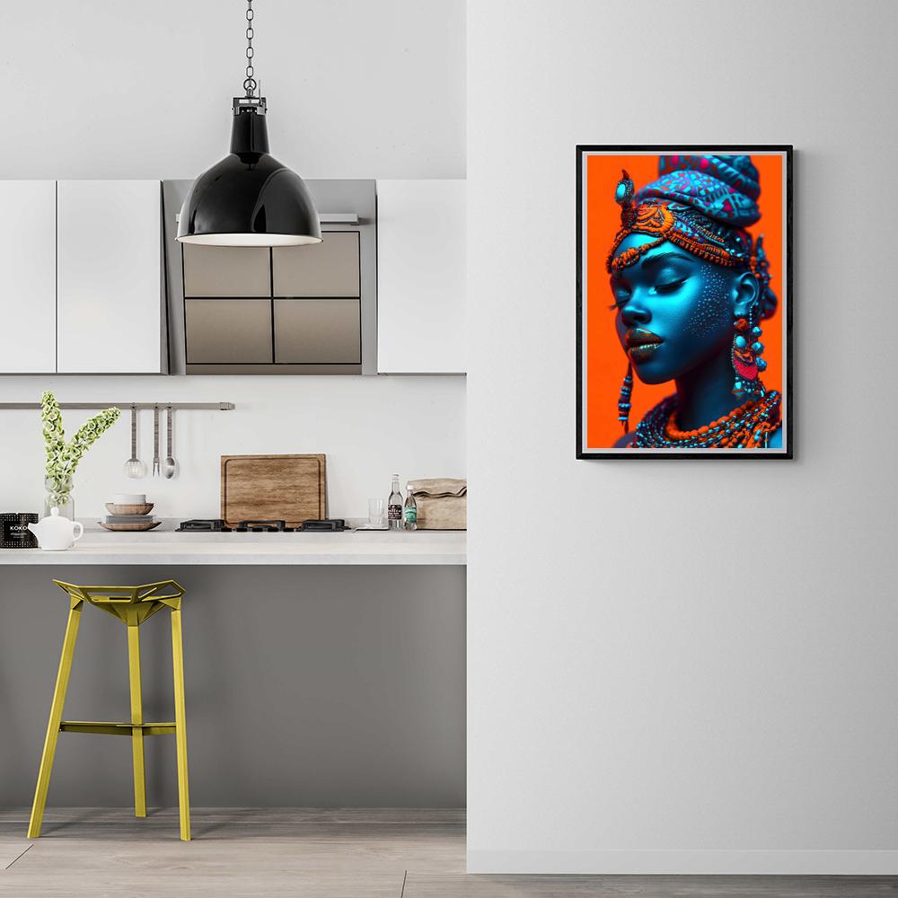 Portrait Bleu Orange dans un intérieur